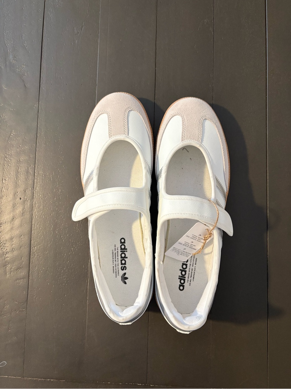 adidas- Womens White and Silver Mary Jane Sneakers